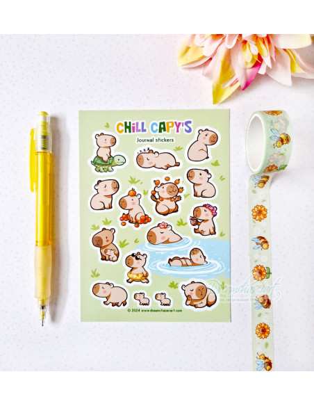 Hoja de pegatinas de vinilo "Capibaras"