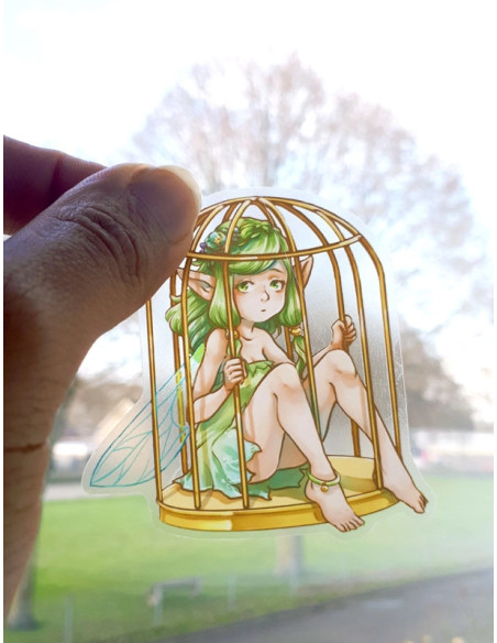 Pegatina de vinilo transparente "Hada enjaulada"