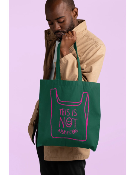 Tote bag verde "Not a plastic bag"