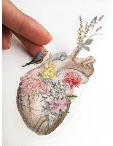 Pegatina de vinilo "Corazón con pájaro"