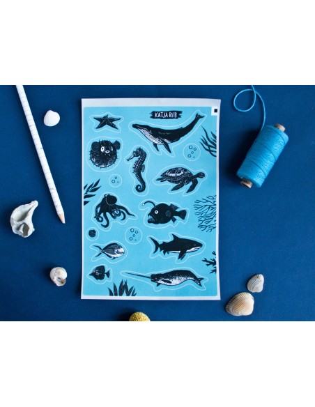 Hoja de pegatinas A5 "Animales marinos"